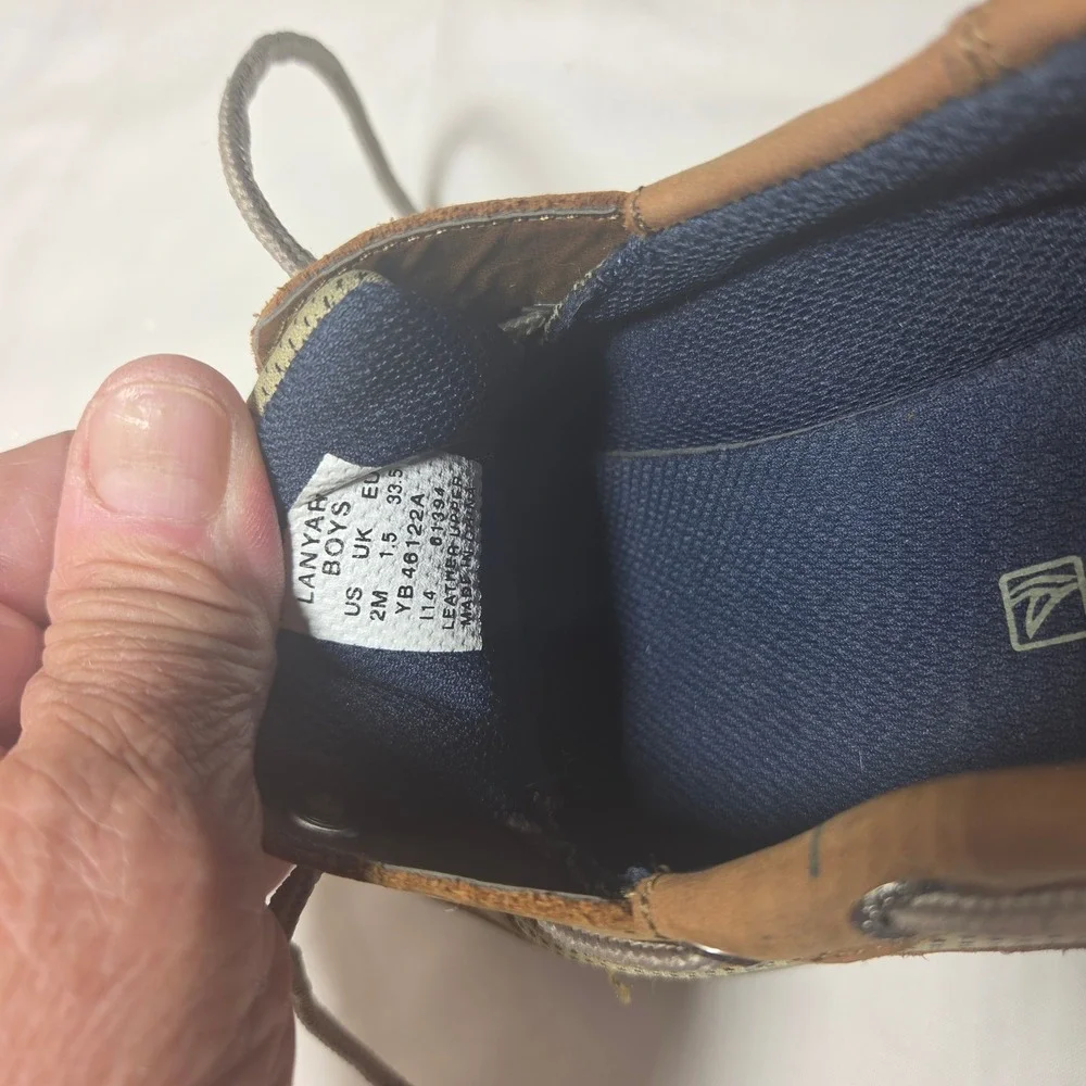 Sperry Top-Sider Lanyard Boys Brown Leather Mesh Boat Shoes YB46122A Size 2M